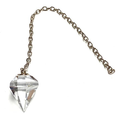 Clarity Clear Cut Crystal Pendulum on Silver Chain 1.07" x 1.6" x 11" Long - TPCSUPPLYCO