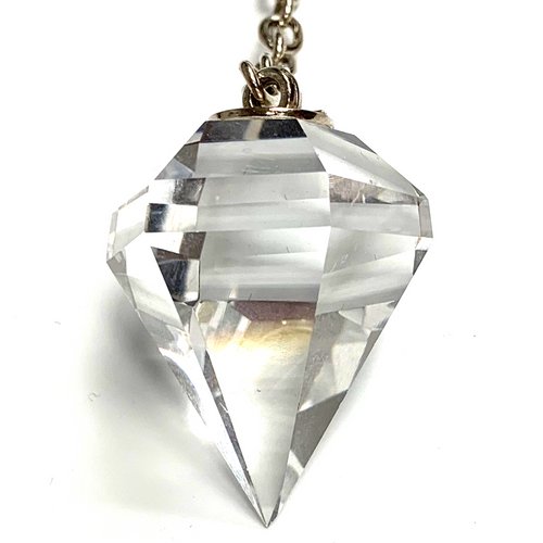 Clarity Clear Cut Crystal Pendulum on Silver Chain 1.07" x 1.6" x 11" Long - TPCSUPPLYCO