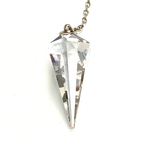 Clear Cut Crystal Pendulum on Silver Chain .75" x 1.86" x 13" Long - TPCSUPPLYCO