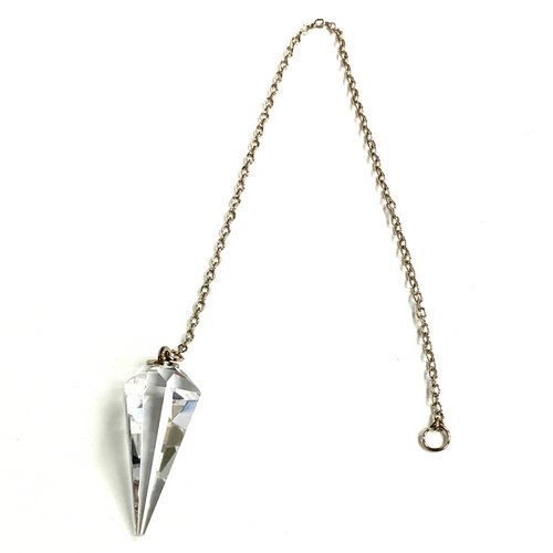 Clear Cut Crystal Pendulum on Silver Chain .75" x 1.86" x 13" Long - TPCSUPPLYCO