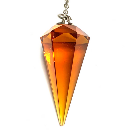 Spiritual Amber Cut Crystal Pendulum on Silver Chain .75" x 1.86" x 13" Long