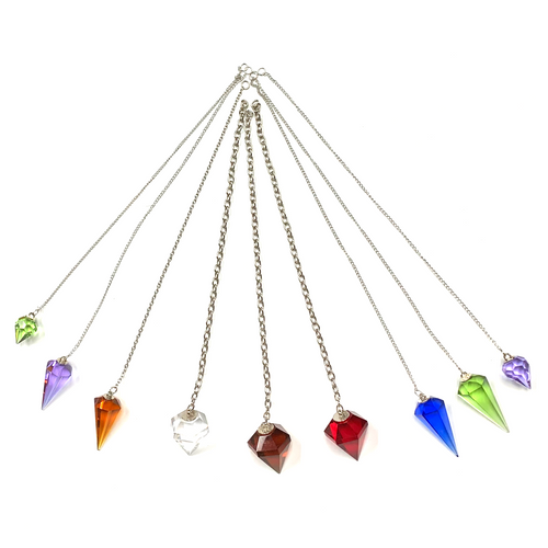 Spiritual Amber Cut Crystal Pendulum on Silver Chain .75" x 1.86" x 13" Long