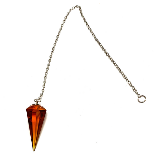 Spiritual Amber Cut Crystal Pendulum on Silver Chain .75" x 1.86" x 13" Long