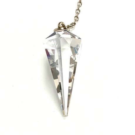 Clear Cut Crystal Pendulum on Silver Chain .75" x 1.86" x 13" Long