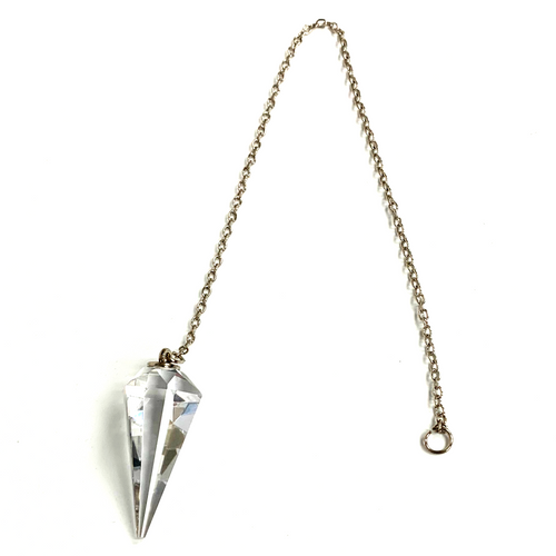 Clear Cut Crystal Pendulum on Silver Chain .75" x 1.86" x 13" Long