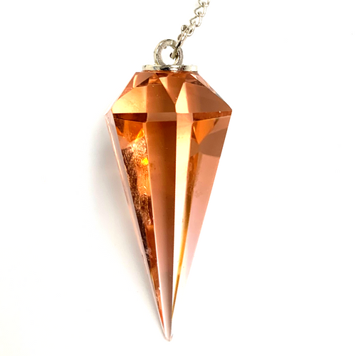 Hopeful Pink Cut Crystal Pendulum on Silver Chain .75" x 1.86" x 13" Long