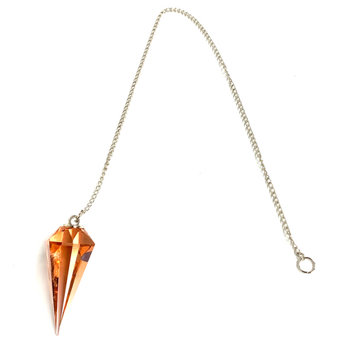 Hopeful Pink Cut Crystal Pendulum on Silver Chain .75" x 1.86" x 13" Long