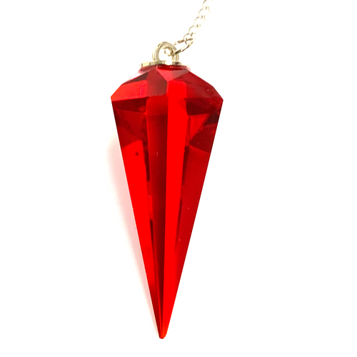 Bold Red Cut Crystal Pendulum on Silver Chain .75" x 1.86" x 13" Long