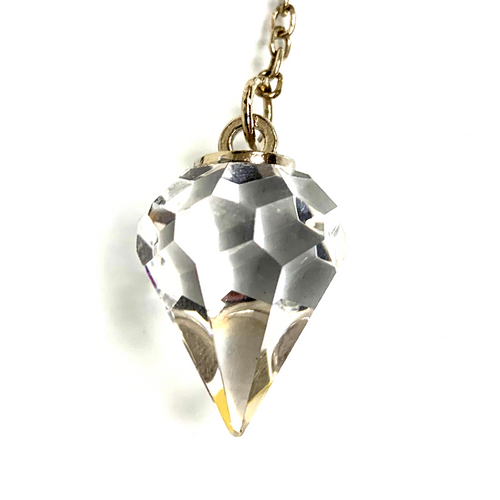 Clear Cut Crystal Pendulum on Silver Chain .65" x 1" x 12" Long
