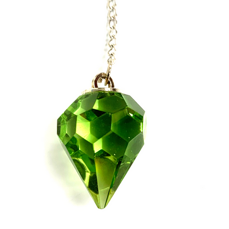 Powerful Green Cut Crystal Pendulum on Silver Chain .65" x 12" Long