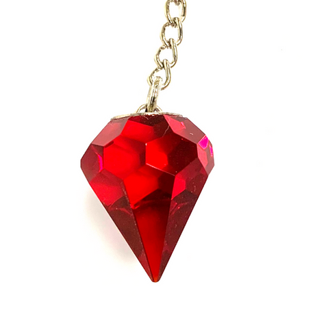 Bold Red Cut Crystal Pendulum on Silver Chain .65" x 1" x 12" Long