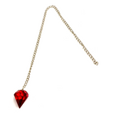Bold Red Cut Crystal Pendulum on Silver Chain .65" x 1" x 12" Long