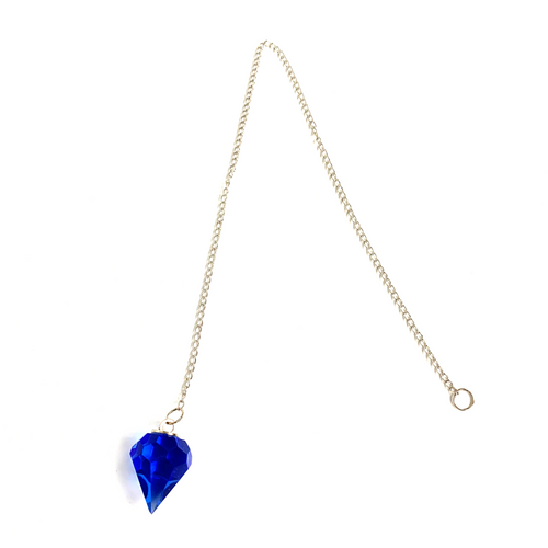 Calming Sapphire Cut Crystal Pendulum on Silver Chain .65" x 12" Long