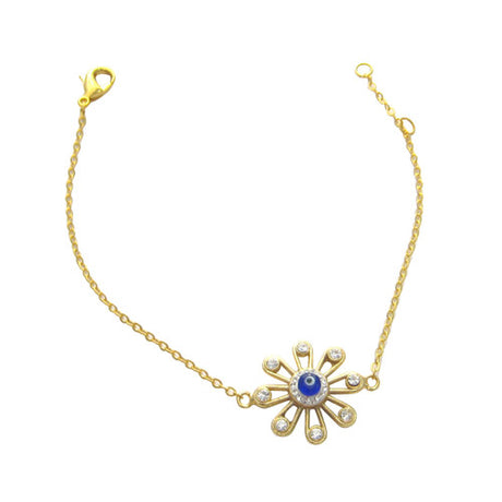 Evil Eye Gold-Plated Bracelet - Crystal Flower