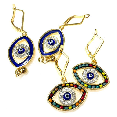 Evil Eye Gold-Plated Earrings - Crystal Multicolored Oval