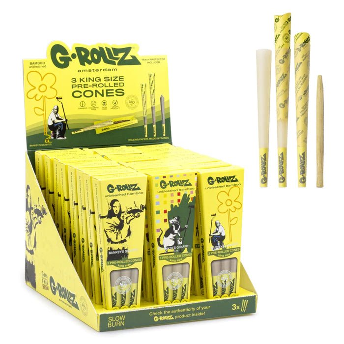 G - Rollz Bamboo Unbleached King Size Cones 3PK 24CT/BX - TPCSUPPLYCO