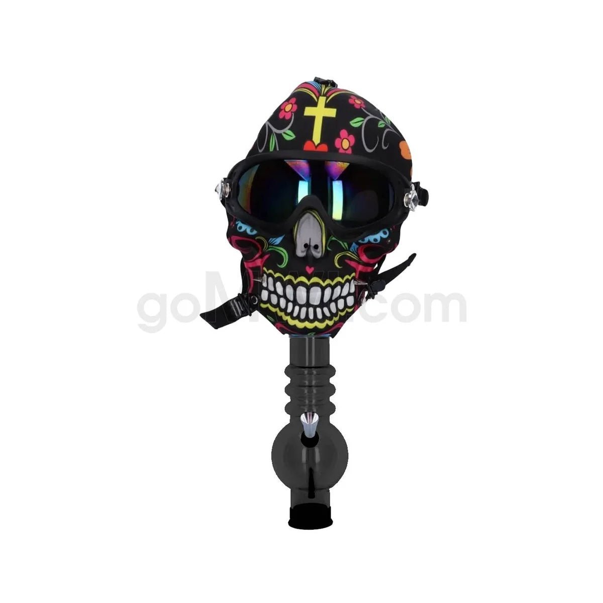 Gas Mask Silicone Skull w/ Acrylic Water - pipe - Cross/Flowers - TPCSUPPLYCO