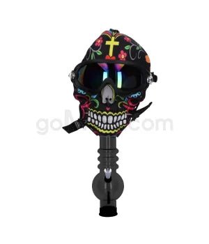 Gas Mask Silicone Skull w/ Acrylic Waterpipe - Cross/Flowers - TPCSUPPLYCO