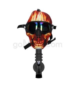 Gas Mask Silicone Skull w/ Acrylic Waterpipe - Fire - TPCSUPPLYCO