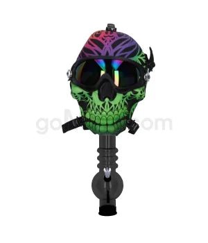 Gas Mask Silicone Skull w/ Acrylic Waterpipe - Purple/Green - TPCSUPPLYCO