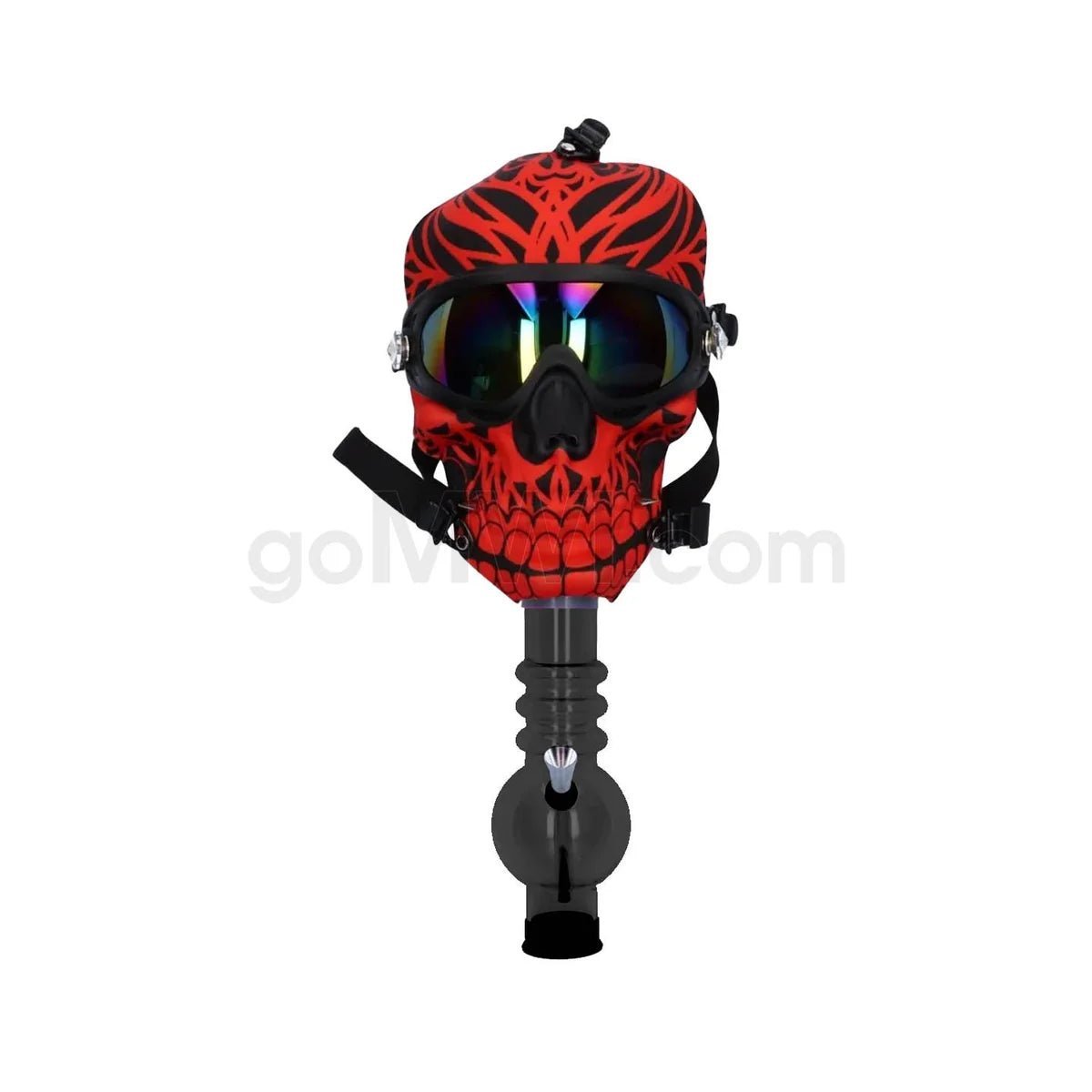 Gas Mask Silicone Skull w/ Acrylic Waterpipe - Red - TPCSUPPLYCO