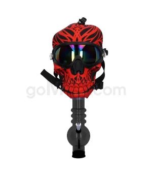 Gas Mask Silicone Skull w/ Acrylic Waterpipe - Red - TPCSUPPLYCO