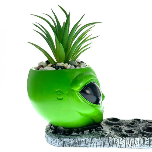 12.5" Green Alien Incense Burner with Succulent