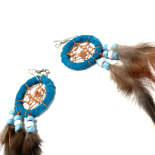 Dream Catcher Earrings Leather and Feathers 1 Count Assorted Color
