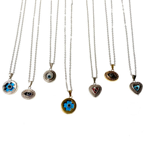 Silver Evil Eye Pendant with Chain 1 Assorted