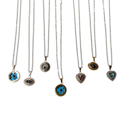 Silver Evil Eye Pendant with Chain 1 Assorted