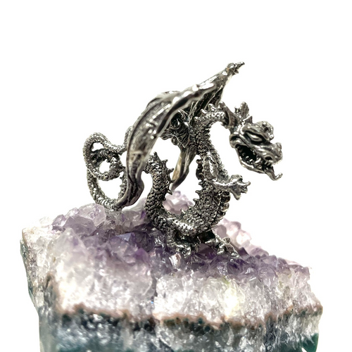 Pewter Bat Winged Dragon on Amethyst 1 Count Assorted