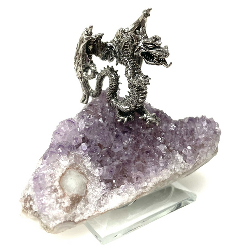 Pewter Bat Winged Dragon on Amethyst 1 Count Assorted