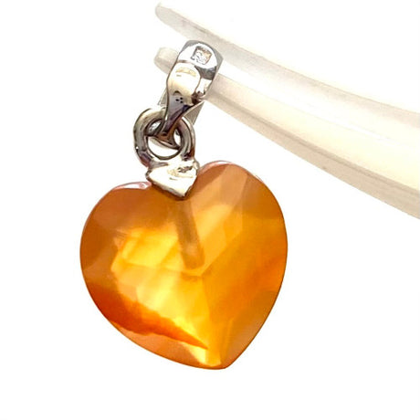 A+ Carnelian Faceted Heart Pendant 10mm with 925 Sterling Silver 1 Count