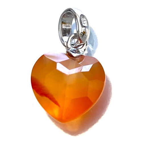 A+ Carnelian Faceted Heart Pendant 10mm with 925 Sterling Silver 1 Count