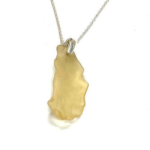 Libyan Desert Glass Pendant Big Bail 925 Sterling Silver with Silver Chain