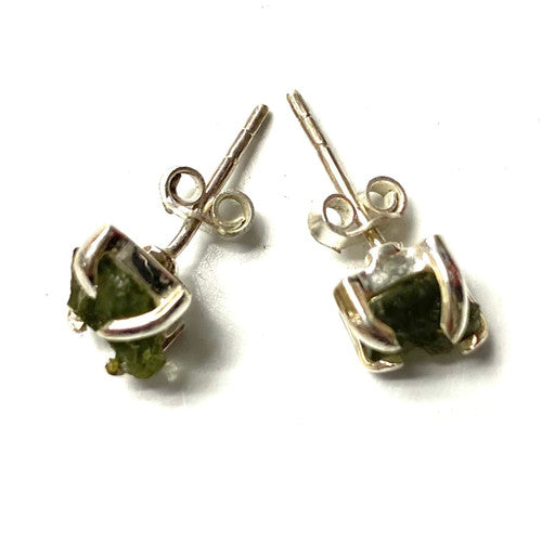 Real Moldavite Rough Studs 925 Sterling Silver Earrings 1 Pair