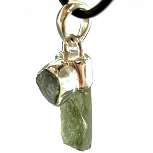 Moldavite and Aquamarine Rough Sterling Silver Pendant