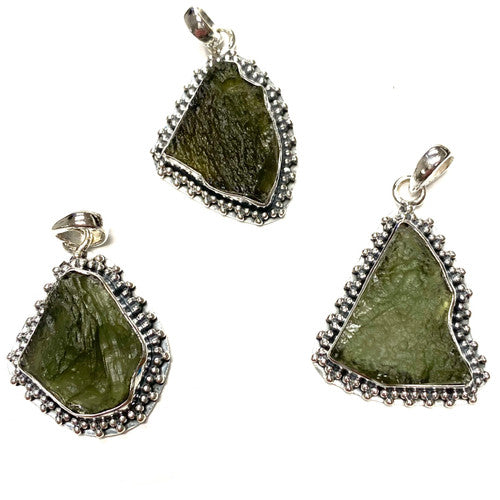 Rough Base Genuine Moldavite Pendant Rough Sterling Silver 1 Piece Assorted 5-5.6gm