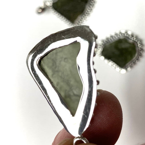 Rough Base Genuine Moldavite Pendant Rough Sterling Silver 1 Piece Assorted 5-5.6gm