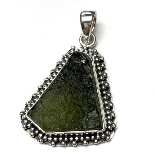 Rough Base Genuine Moldavite Pendant Rough Sterling Silver 1 Piece Assorted 6.4gm