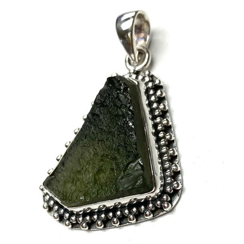 Rough Base Genuine Moldavite Pendant Rough Sterling Silver 1 Piece Assorted 6.4gm