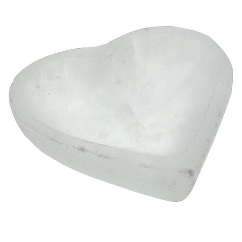 Tiny Heart Selenite Dish Bowl 2" +- Hand Made Morocco