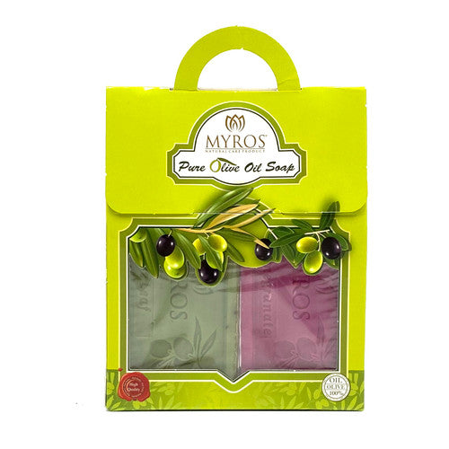 Myros Pure Olive Oil Hand Soap Bar - 2 Pack Pomegranate and Olive Leaf