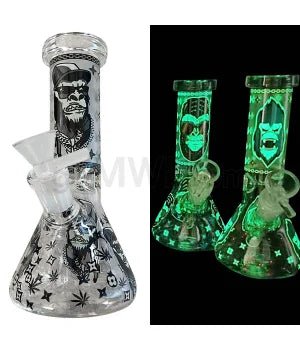 GOG 8" (4mm) Beaker Waterpipe Glow in the Dark w/ Ape - Black - TPCSUPPLYCO