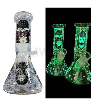 GOG 8" (4mm) Beaker Waterpipe Glow in the Dark w/ Ape - Blue - TPCSUPPLYCO