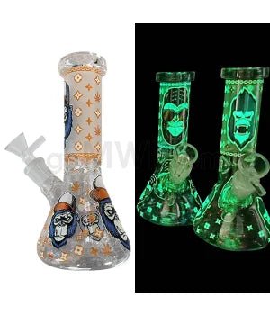 GOG 8" (4mm) Beaker Waterpipe Glow in the Dark w/ Ape - Orange - TPCSUPPLYCO