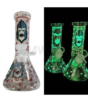 GOG 8" (4mm) Beaker Waterpipe Glow in the Dark w/ Ape - Red - TPCSUPPLYCO