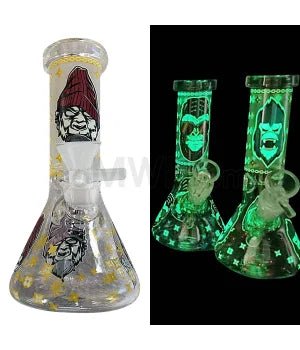 GOG 8" (4mm) Beaker Waterpipe Glow in the Dark w/ Ape - Yellow - TPCSUPPLYCO