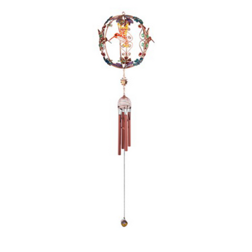 3 Hummingbirds Bird 3D Round 30" Copper Gem Chime,