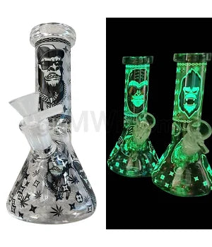 GOG 8" (4mm) Beaker Waterpipe Glow in the Dark w/ Ape - Black